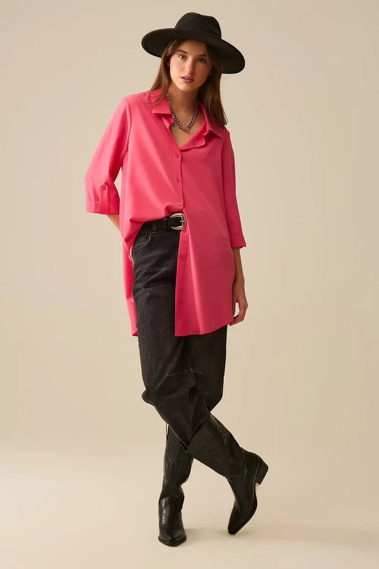 Chemise maxi en tissu très doux et léger de couleur corail - Tee-Shirt