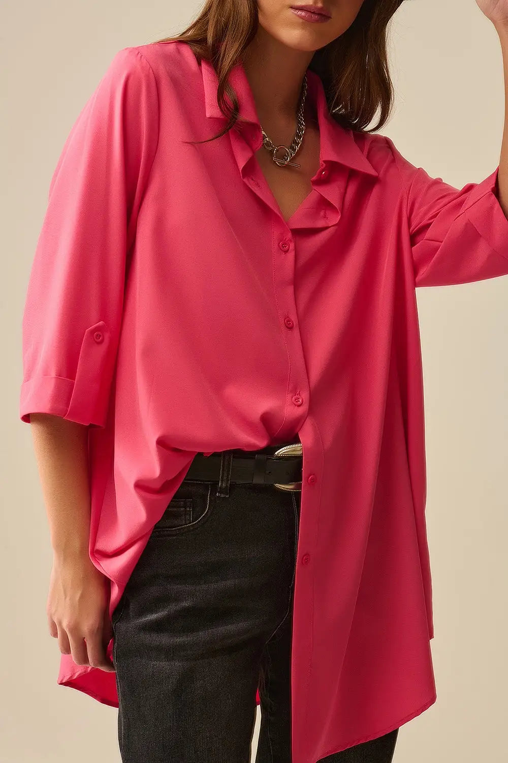Chemise maxi en tissu très doux et léger de couleur corail - Tee-Shirt
