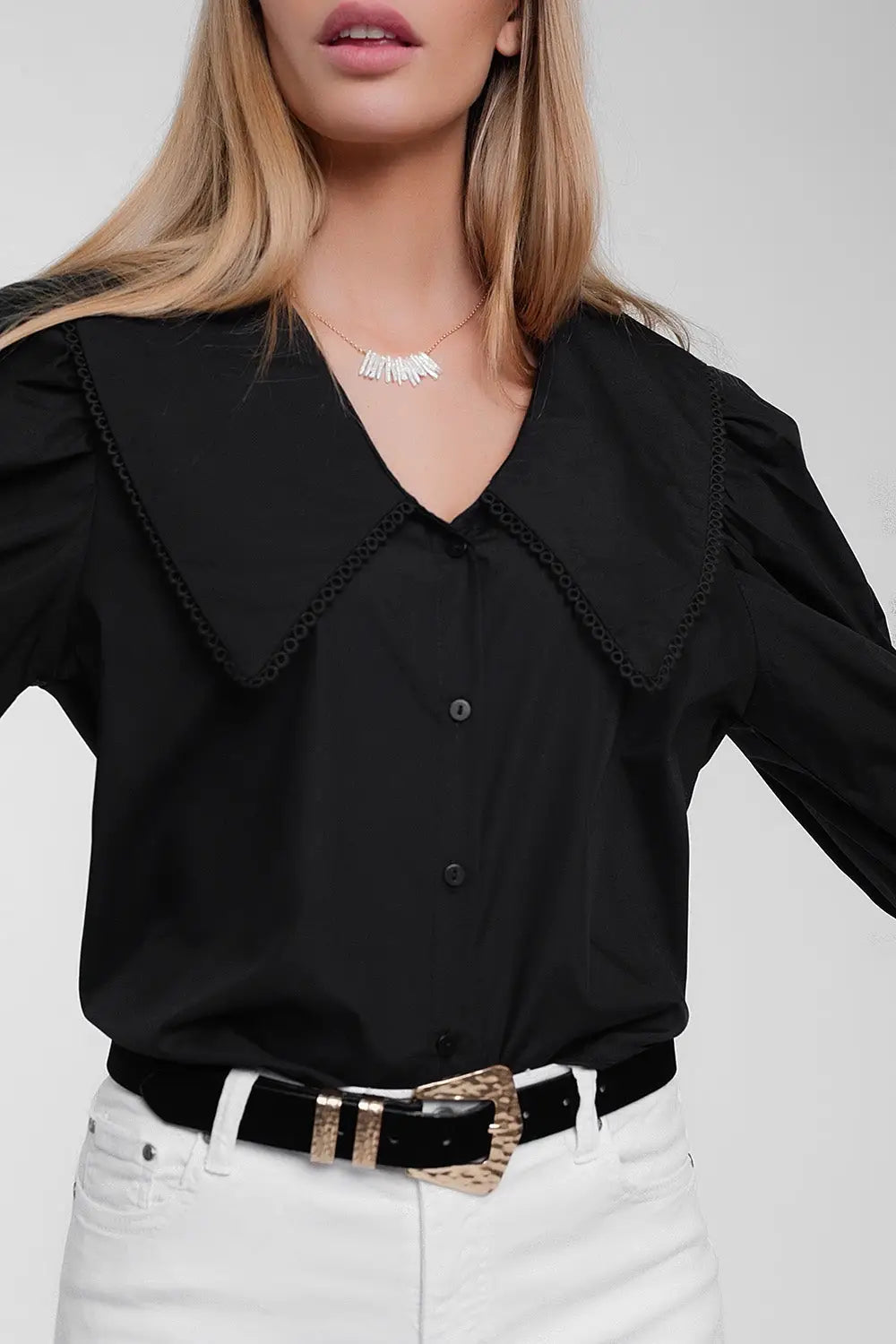 Chemise noire à col extra large - Tee-Shirt