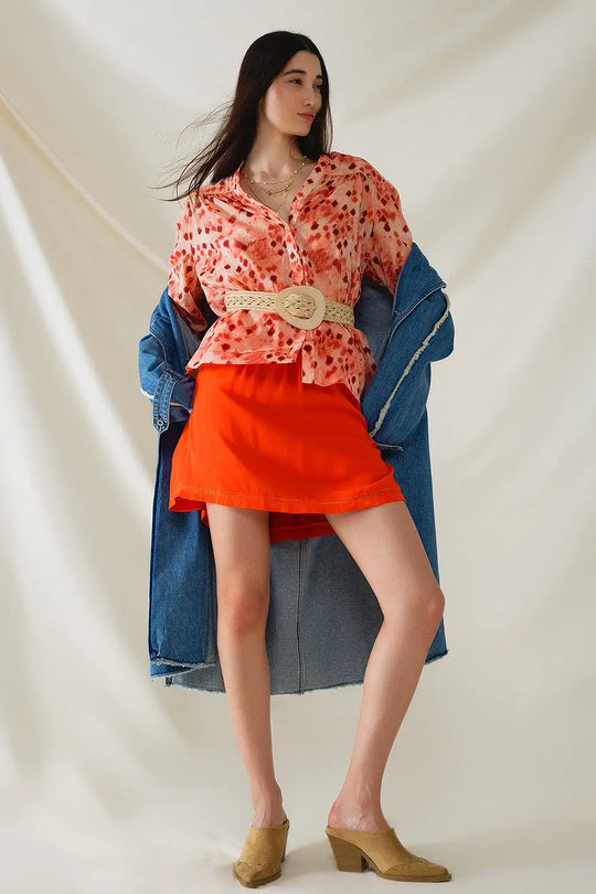Chemise orange à imprimé abstrait et manches 3/4 - Tee-Shirt