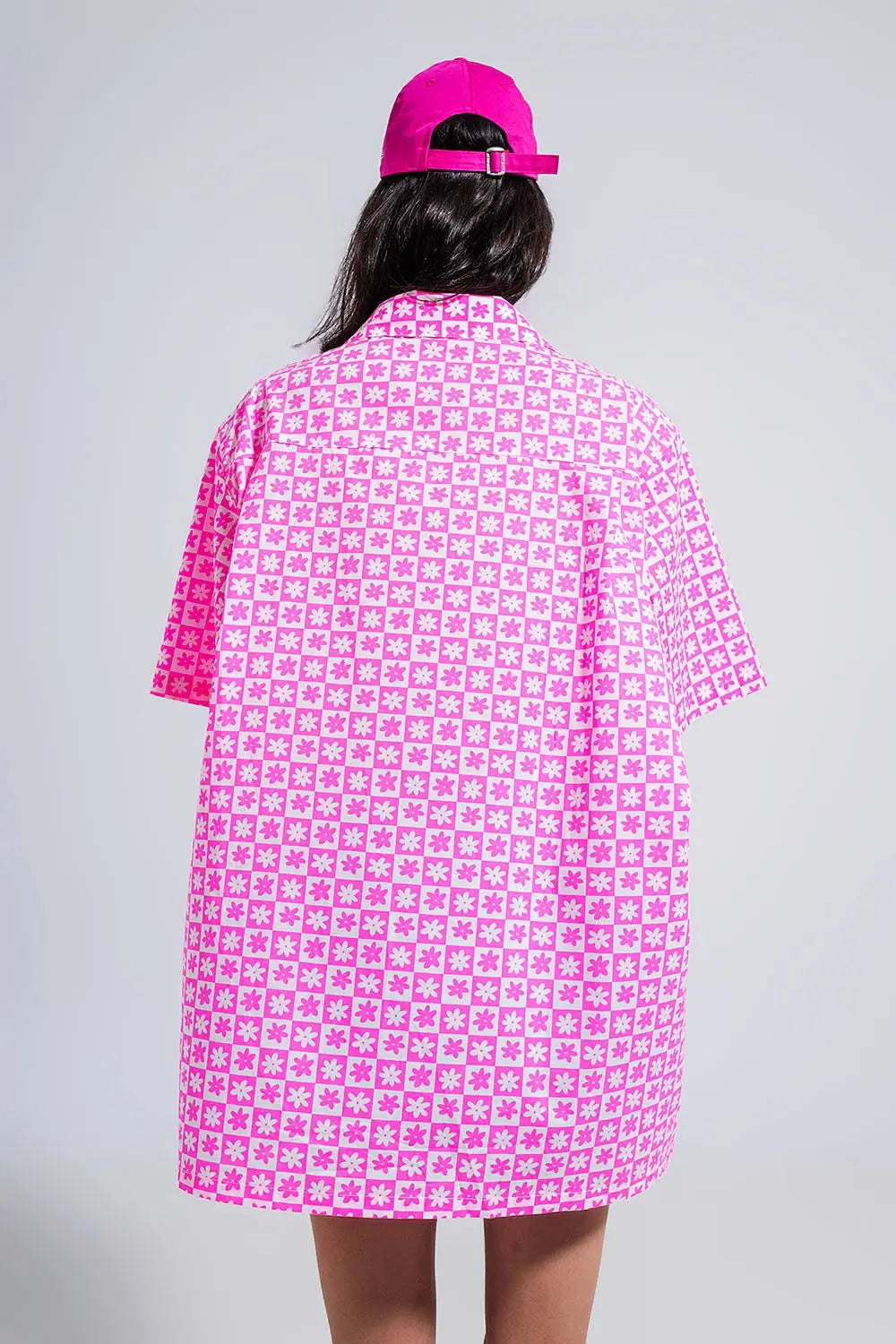 Chemise oversize à manches courtes Rose éclatant - Vestidos