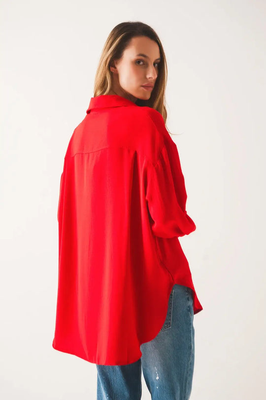 Chemise oversize à poche en rouge - One Size / rouge - Tee-Shirt