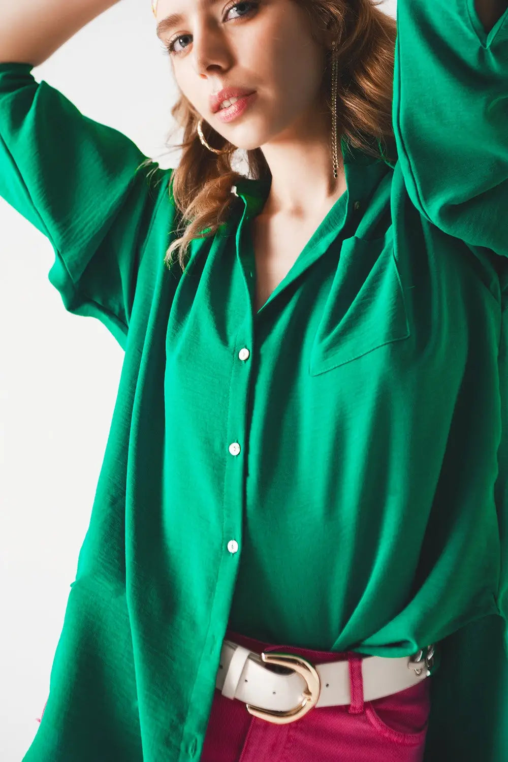 Chemise oversize à poche en vert - One Size / vert - Tee-Shirt