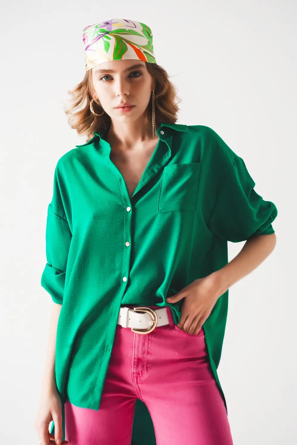 Chemise oversize à poche en vert - One Size / vert - Tee-Shirt