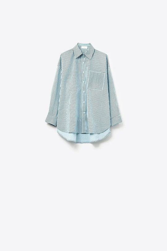 Chemise oversize à rayures et poche poitrine en noir et bleu - Tee-Shirt