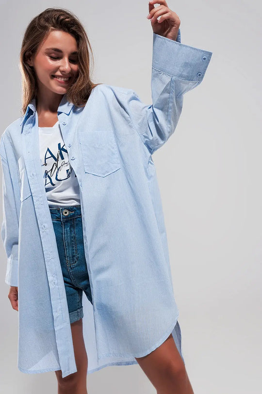 Chemise oversize en coton bleu clair - Tee-Shirt