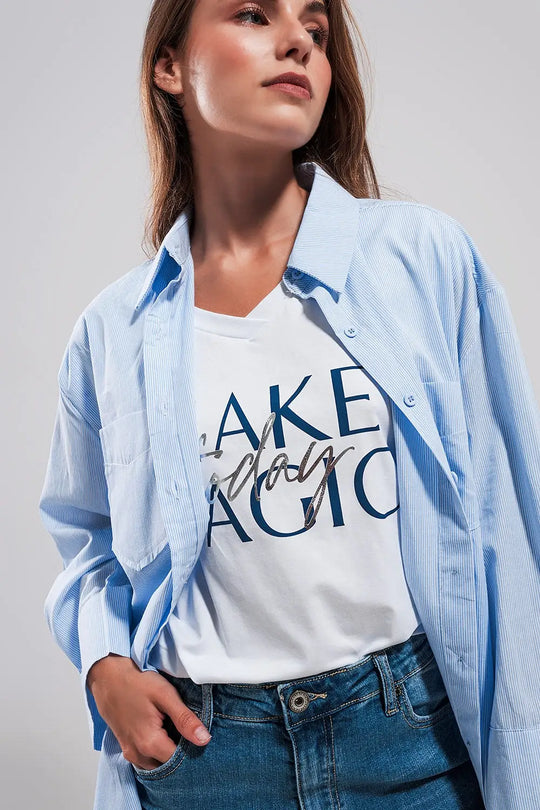 Chemise oversize en coton bleu clair - Tee-Shirt