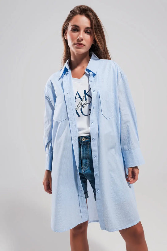 Chemise oversize en coton bleu clair - Tee-Shirt