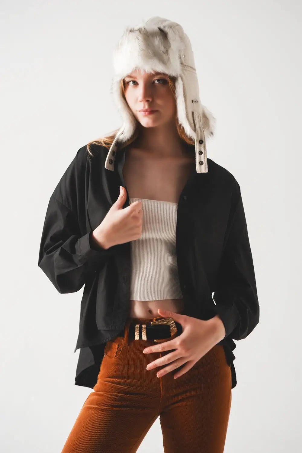Q2 Chemise oversize en coton mélangé noire