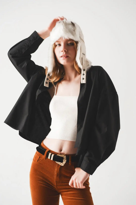 Chemise oversize en coton mélangé noire - Tee-Shirt