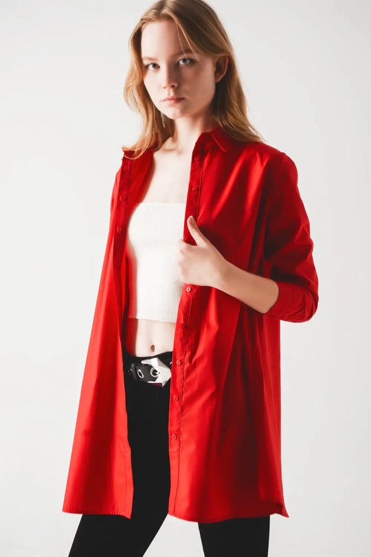 Chemise oversize en rouge vif - Tee-Shirt