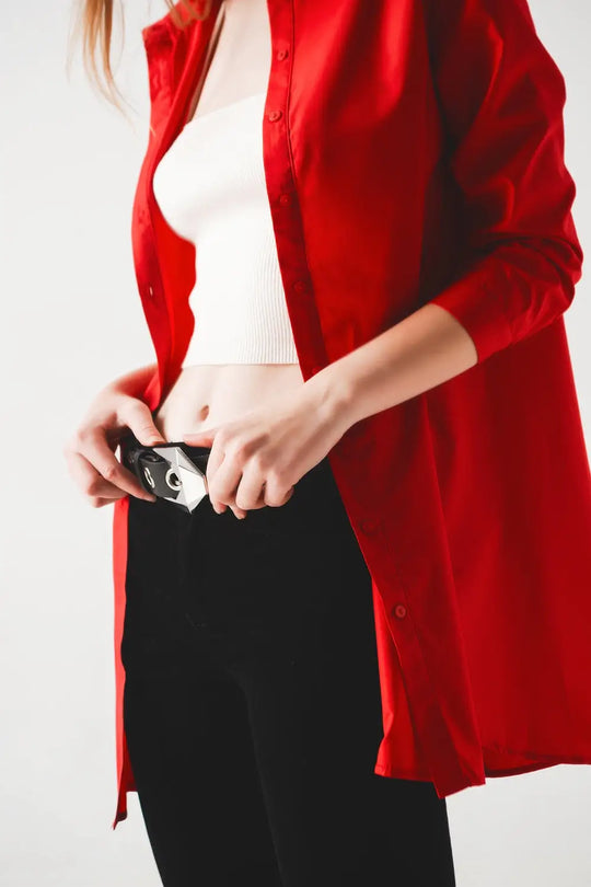 Chemise oversize en rouge vif - Tee-Shirt