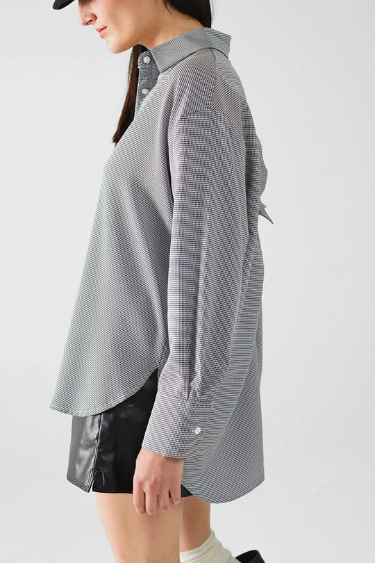 Chemise oversize en vichy avec nœud en noir et blanc - Tee-Shirt