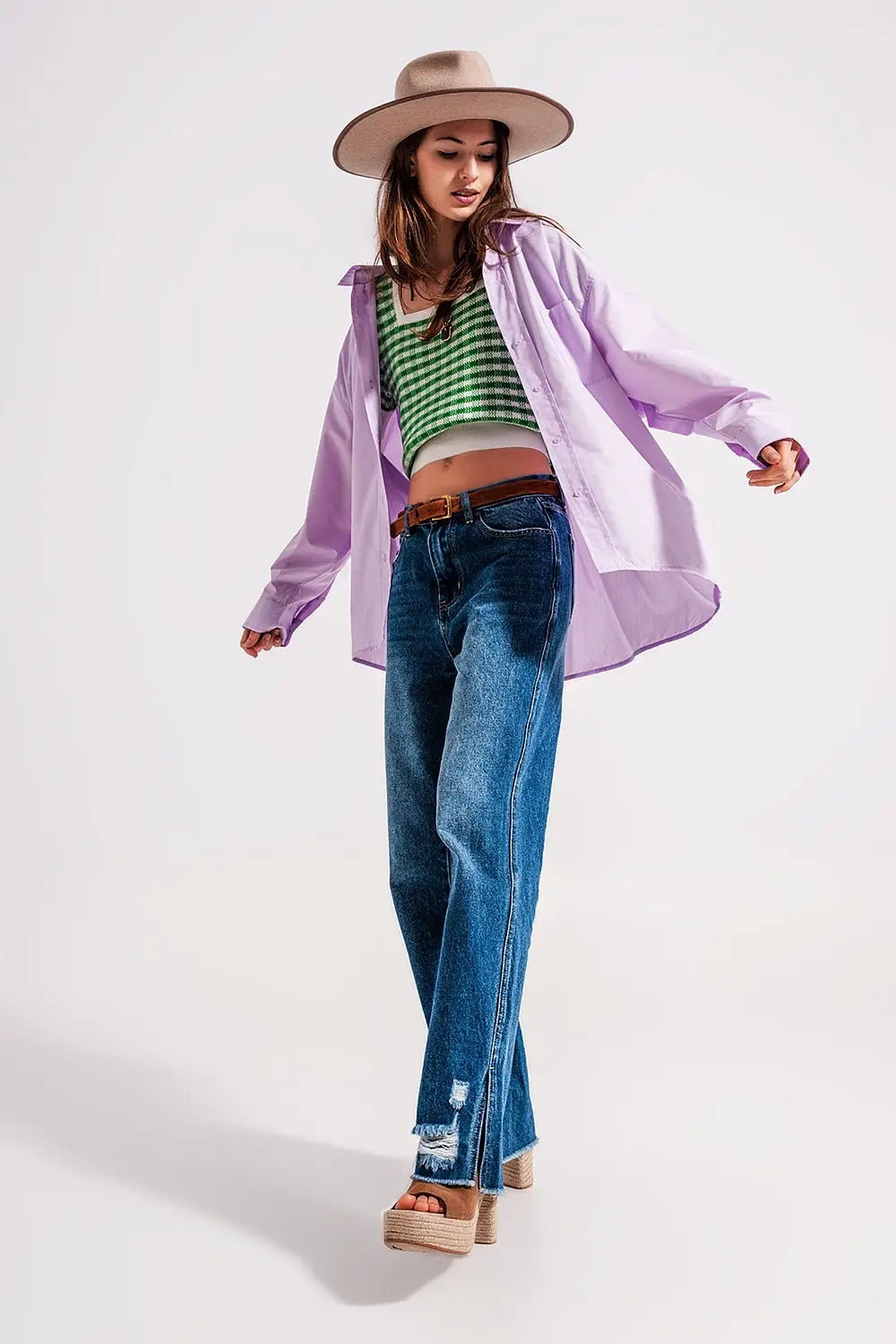 Chemise poplin oversize décontractée Lilas - Tee-Shirt