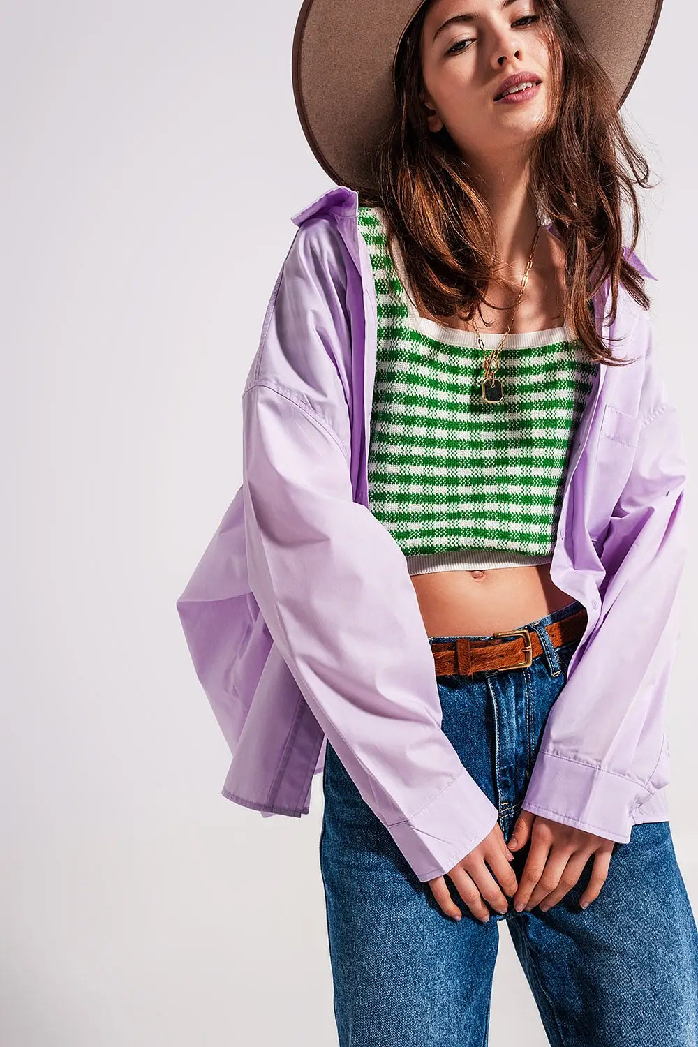 Chemise poplin oversize décontractée Lilas - Tee-Shirt
