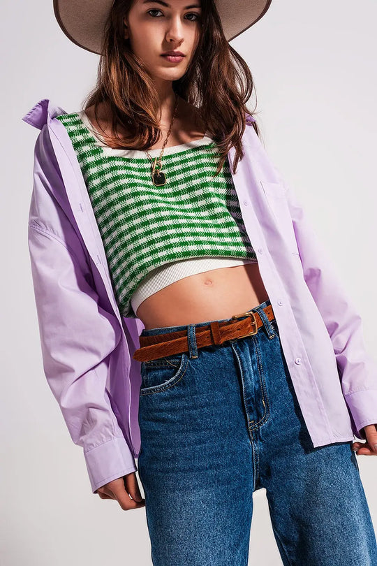 Chemise poplin oversize décontractée Lilas - Tee-Shirt