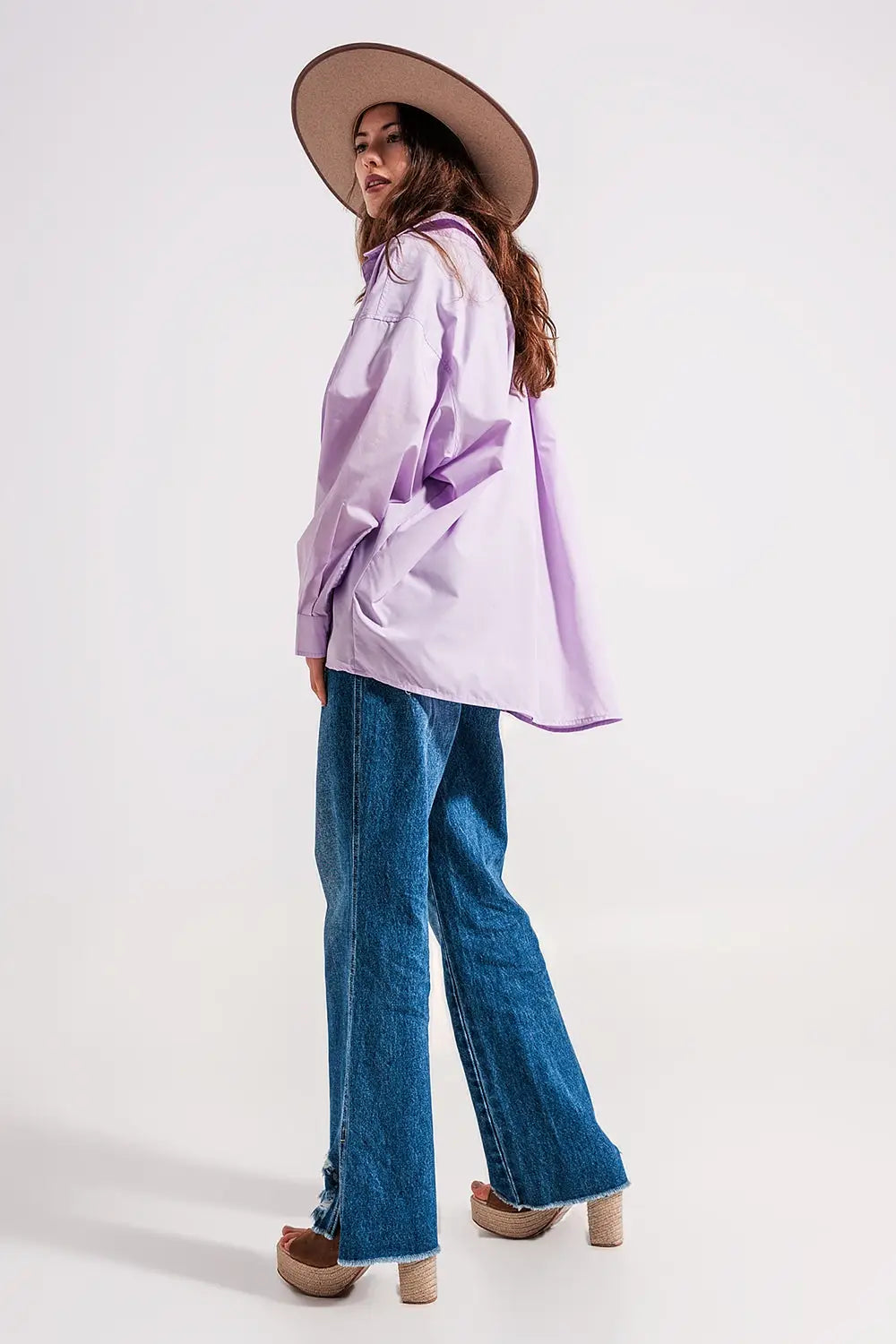 Chemise poplin oversize décontractée Lilas - Tee-Shirt