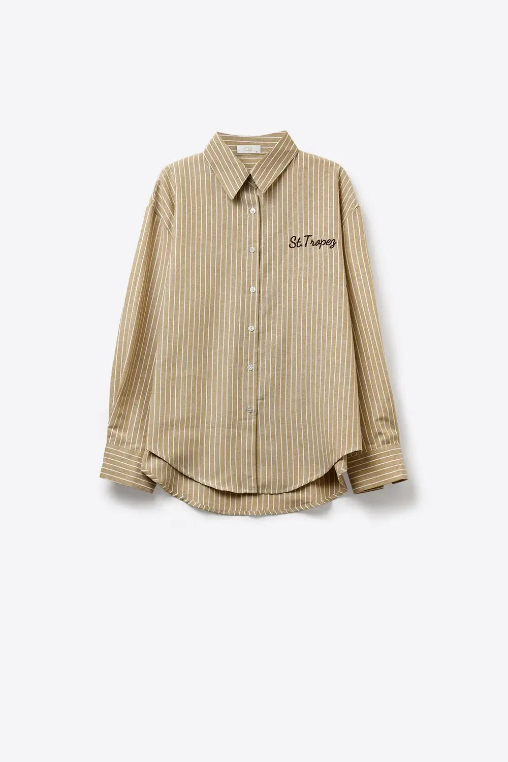 Chemise rayée Oxford beige avec broderie devant et derrière St. Tropez - Tee-Shirt