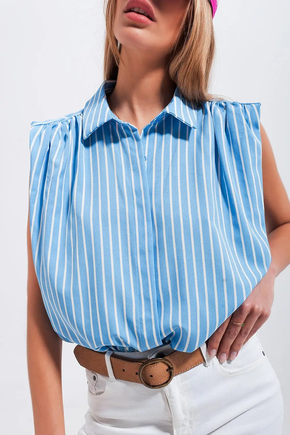 Chemise rayée sans manches bleu - Tee-Shirt