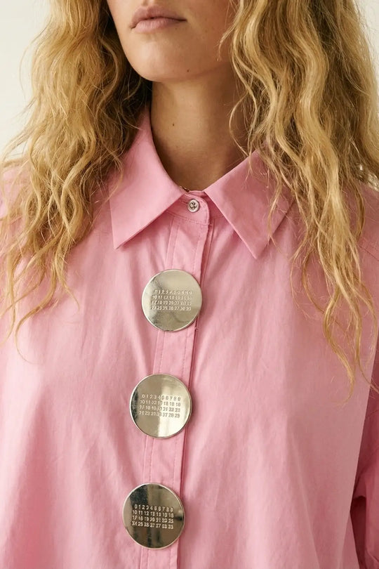 Chemise rose oversize à boutons argentés en popeline - One Size / rose - Tee-Shirt