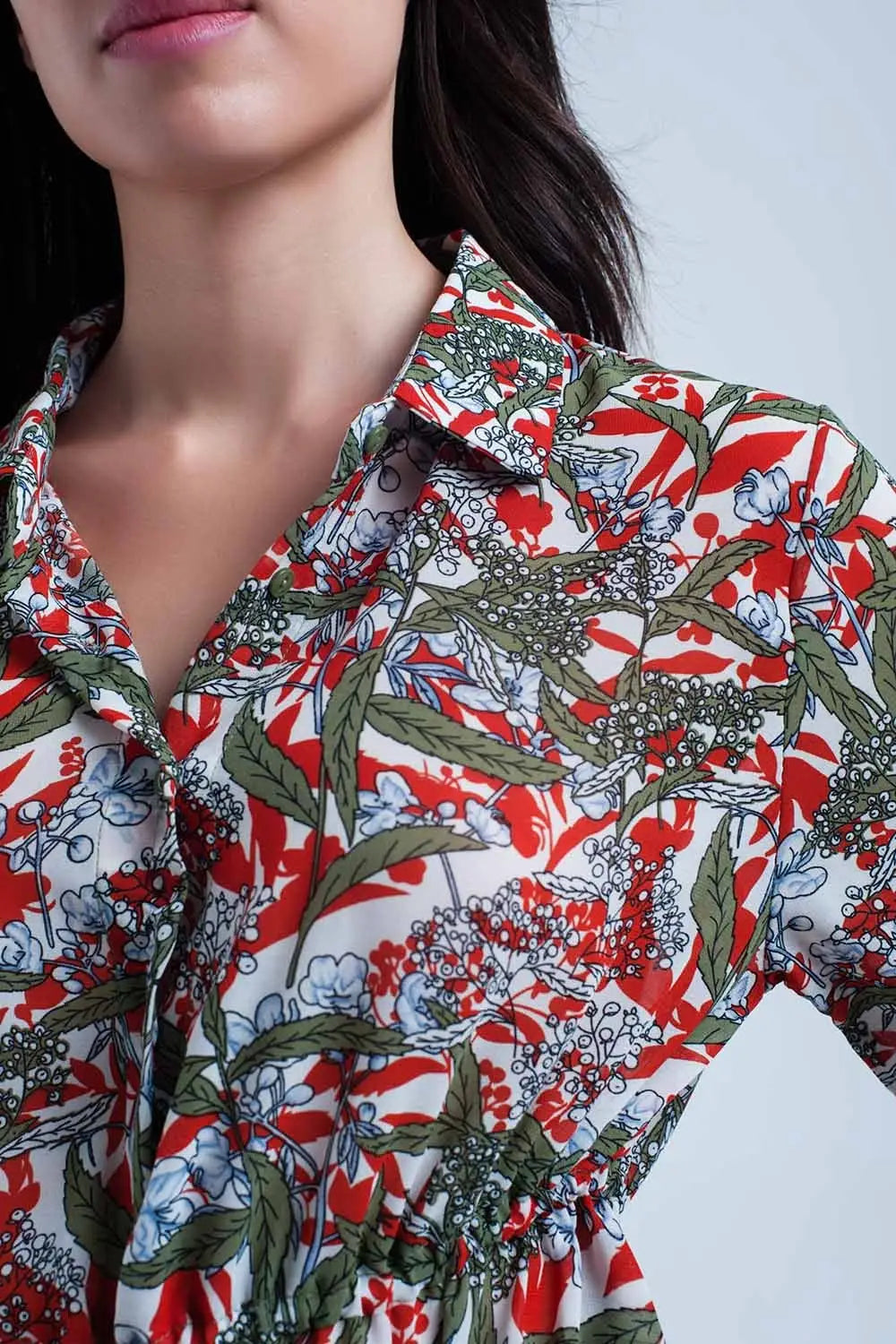 Chemise rouge à imprimé feuille et fleur - Tee-Shirt