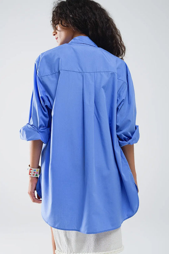 Chemise super surdimensionnée à taille basse en bleu - Tee-Shirt