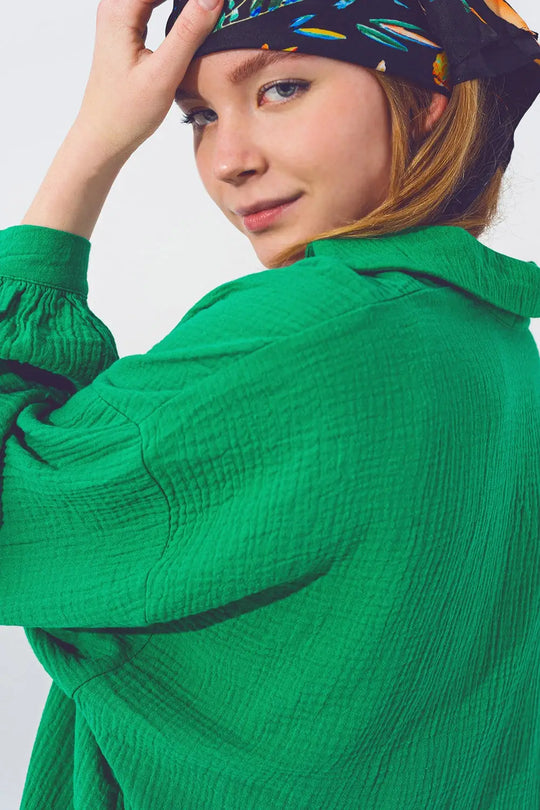 Chemise Texturée à Coupe Ample en Vert - Tee-Shirt