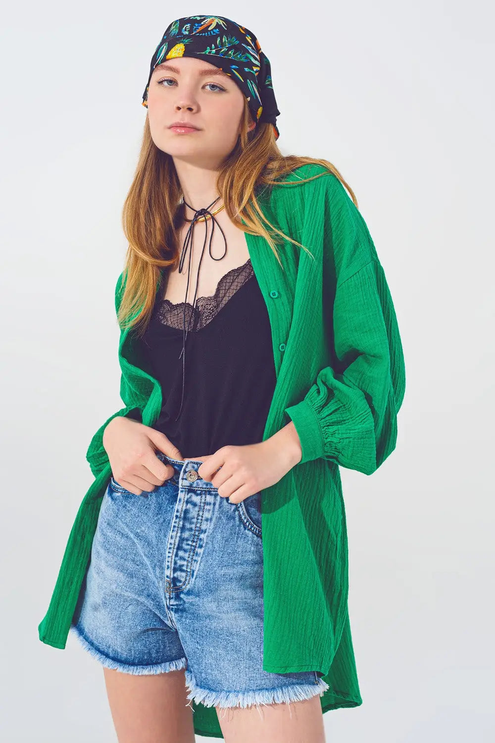 Chemise Texturée à Coupe Ample en Vert - Tee-Shirt