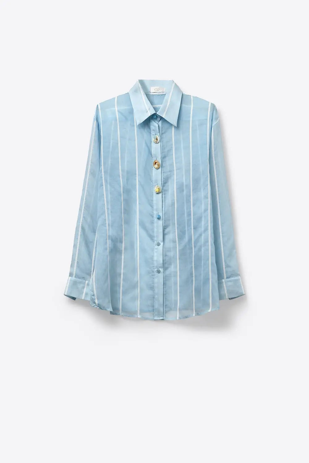 Chemise translucide bleu clair avec boutons vintage - Tee-Shirt