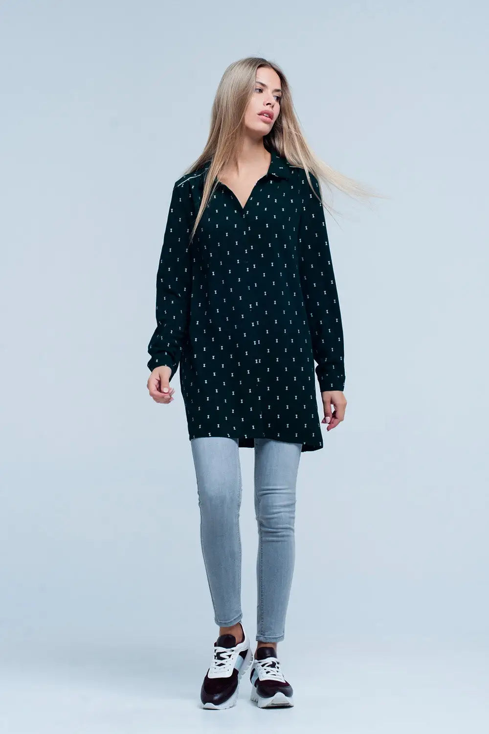 Chemise verde longue avec argent estampage - Tee-Shirt