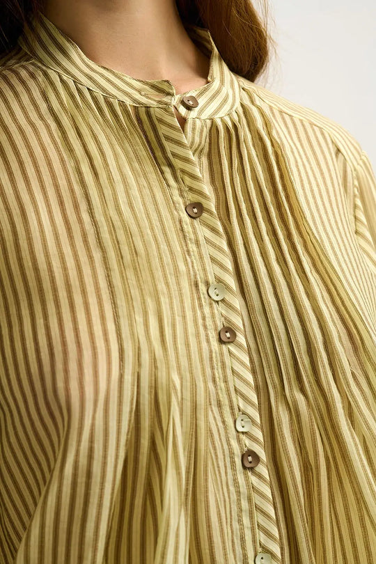 Chemisier à boutons en mousseline rayée coupe décontractée et texture douce - Tee-Shirt