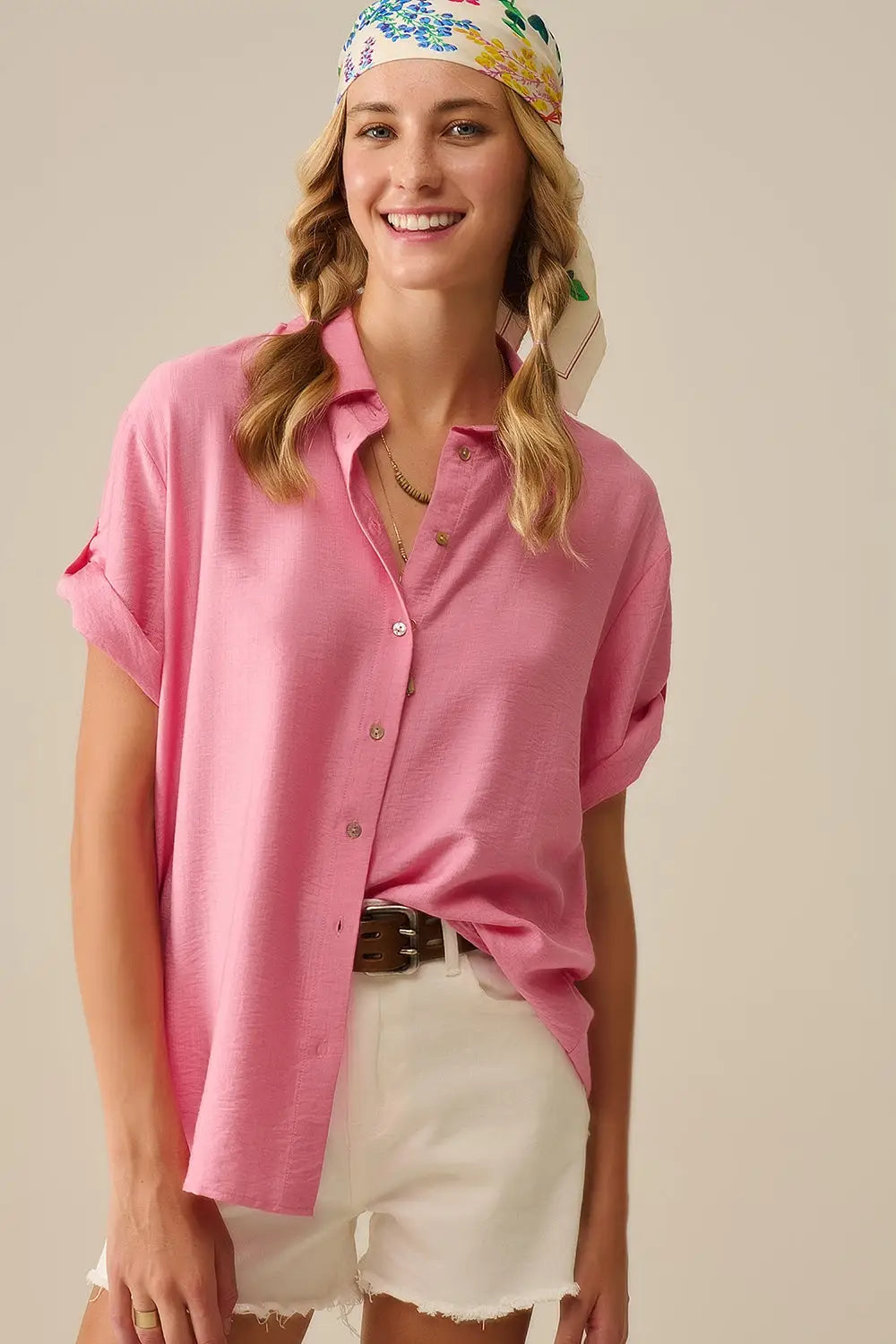 Chemisier à manches courtes en rose clair - Tee-Shirt