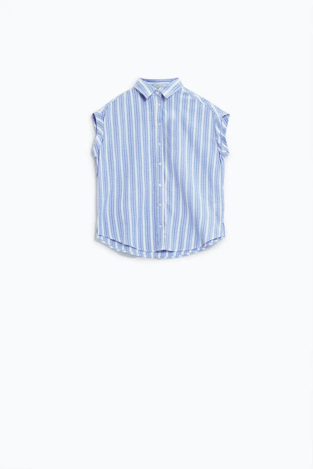 Chemisier bleu à rayures verticales et manches courtes - Tee-Shirt