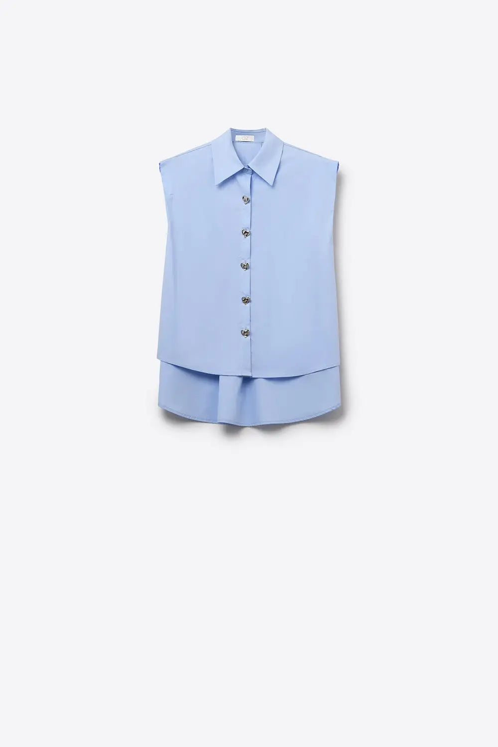 Chemisier bleu sans manches avec boutons en forme de cœur - Tee-Shirt