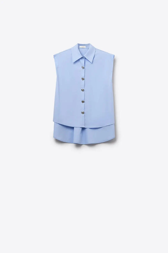 Chemisier bleu sans manches avec boutons en forme de cœur - Tee-Shirt