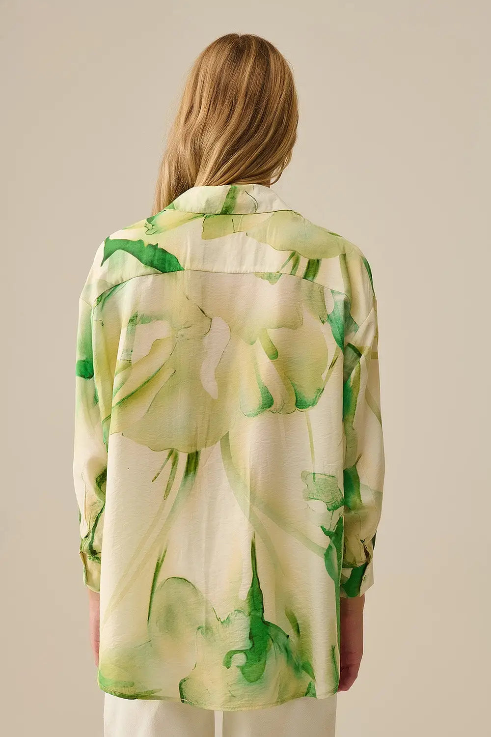 Chemisier boutonné à imprimé aquarelle vert - Tee-Shirt