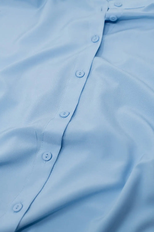 Chemisier boutonné bleu sans manches à col Mao - Tee-Shirt
