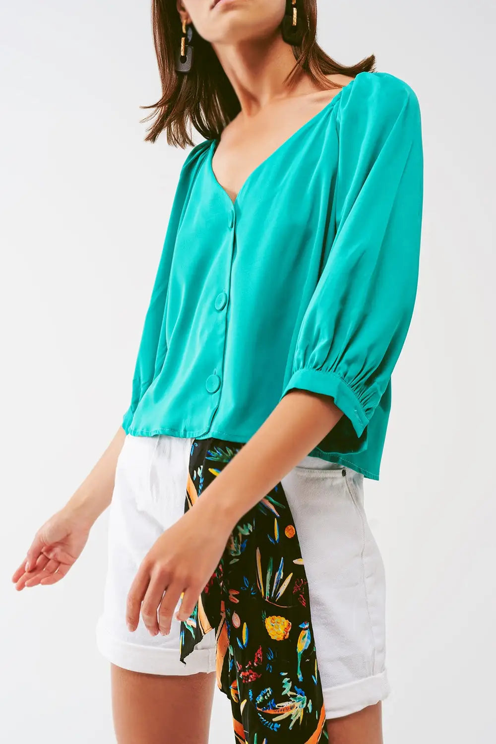 Chemisier court boutonné en vert - Tee-Shirt