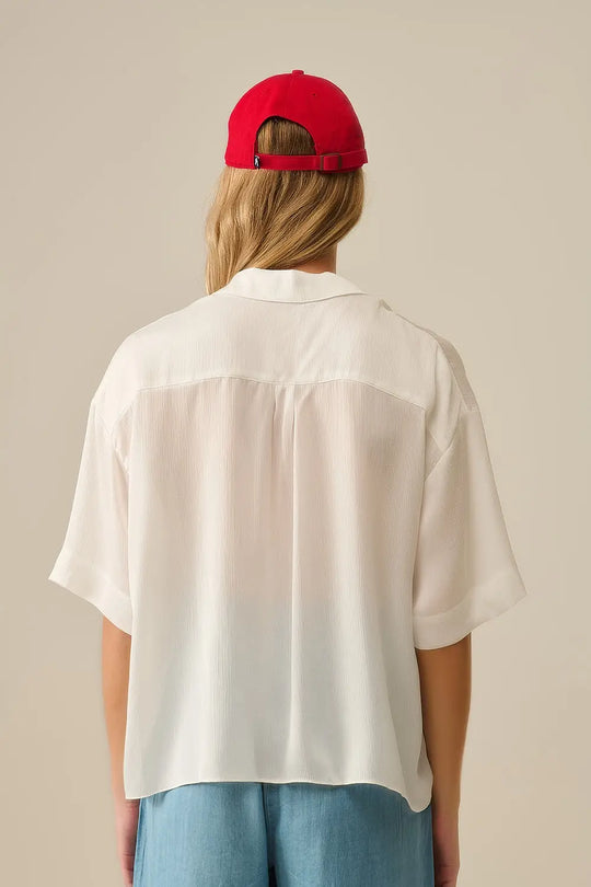 Chemisier drapé à manches courtes blanc - Tee-Shirt