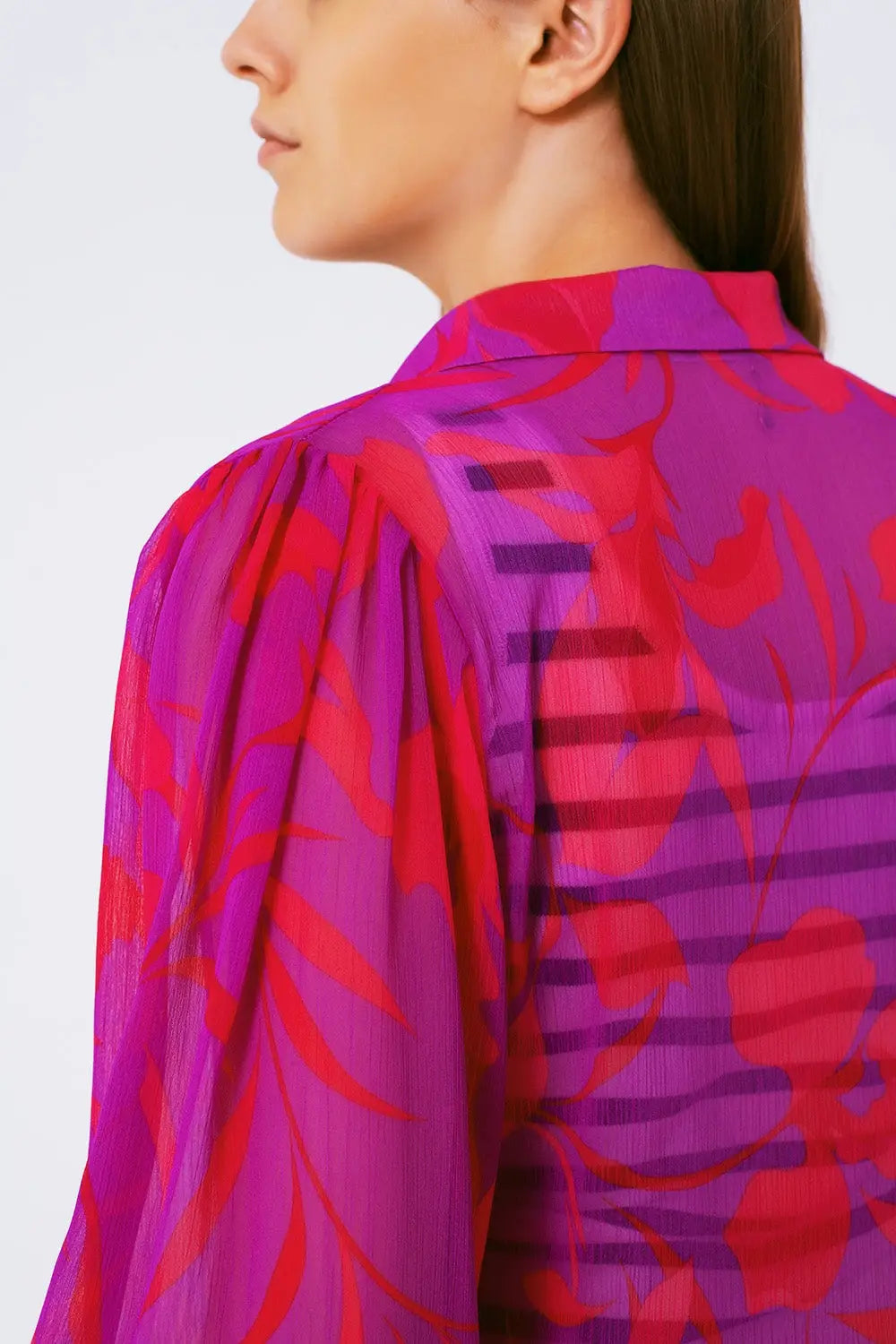 chemisier en mousseline à imprimé floral fuchsia - Tee-Shirt
