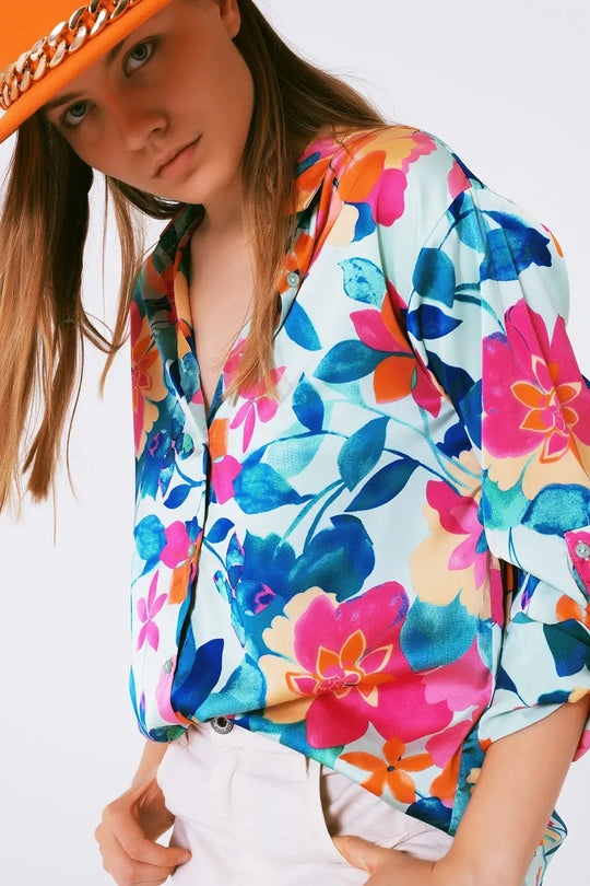 chemisier en satin doux à imprimé fleuri - Tee-Shirt