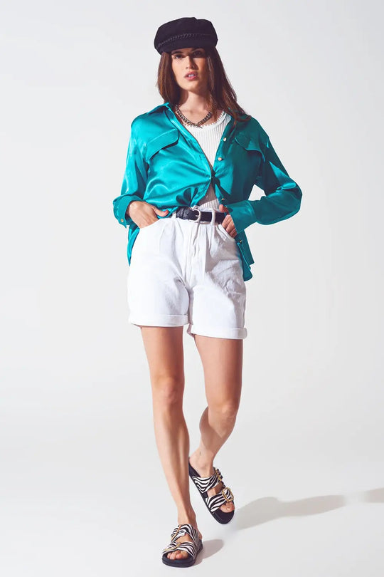 chemisier en satin turquoise - Tee-Shirt