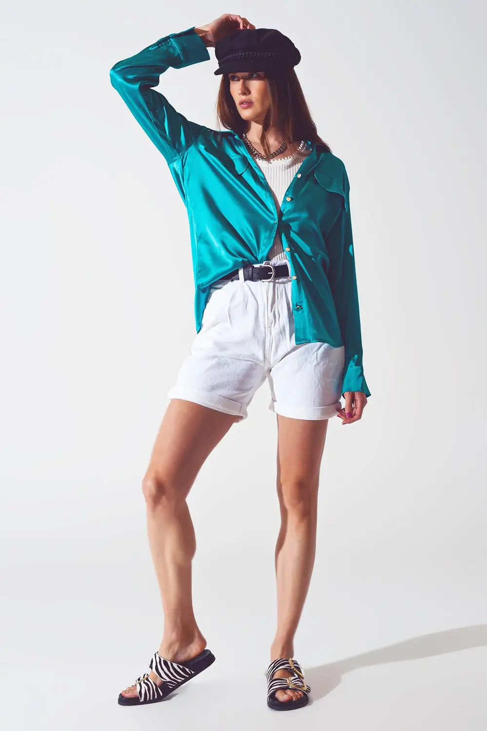chemisier en satin turquoise - Tee-Shirt