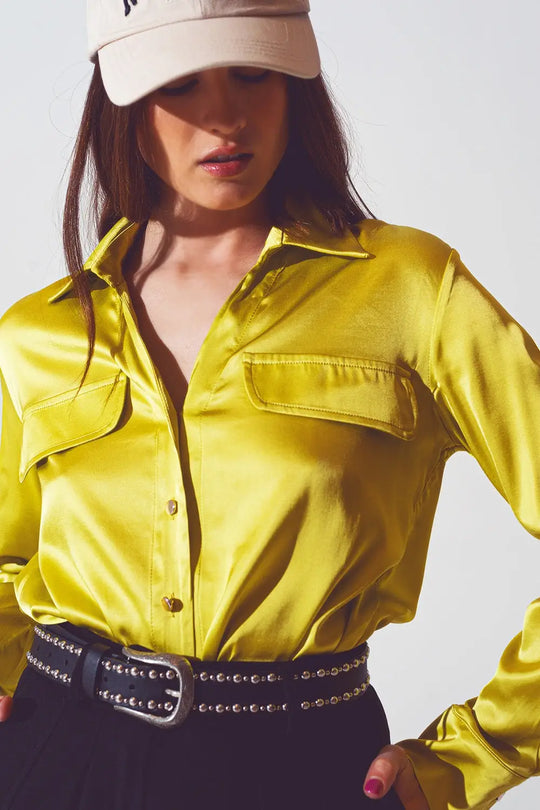 chemisier en satin vert citron - Tee-Shirt