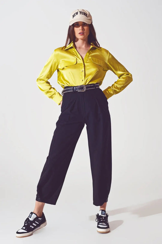chemisier en satin vert citron - Tee-Shirt