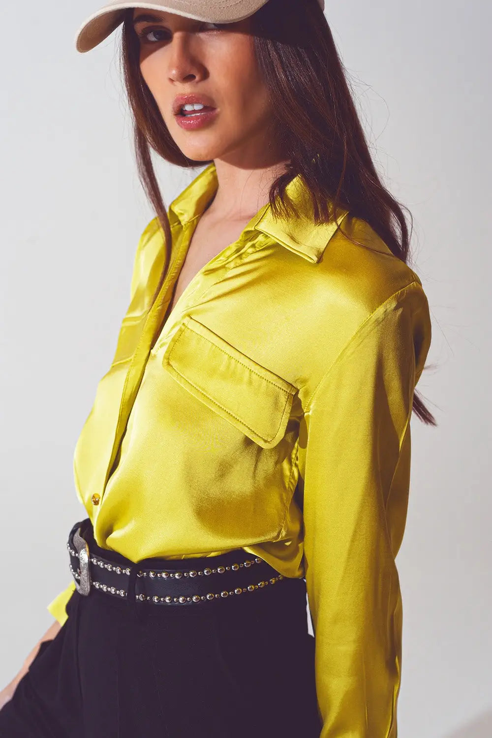 chemisier en satin vert citron - Tee-Shirt