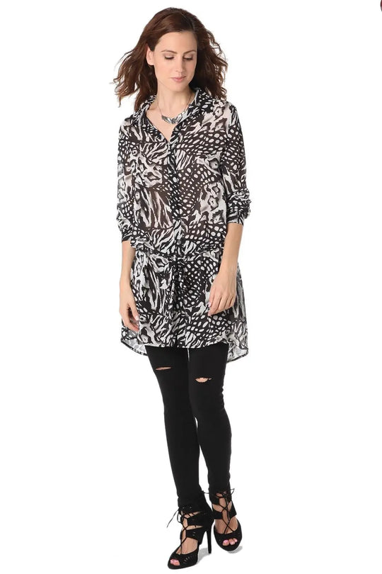 Chemisier long en mousseline avec imprimé animal - Tee-Shirt