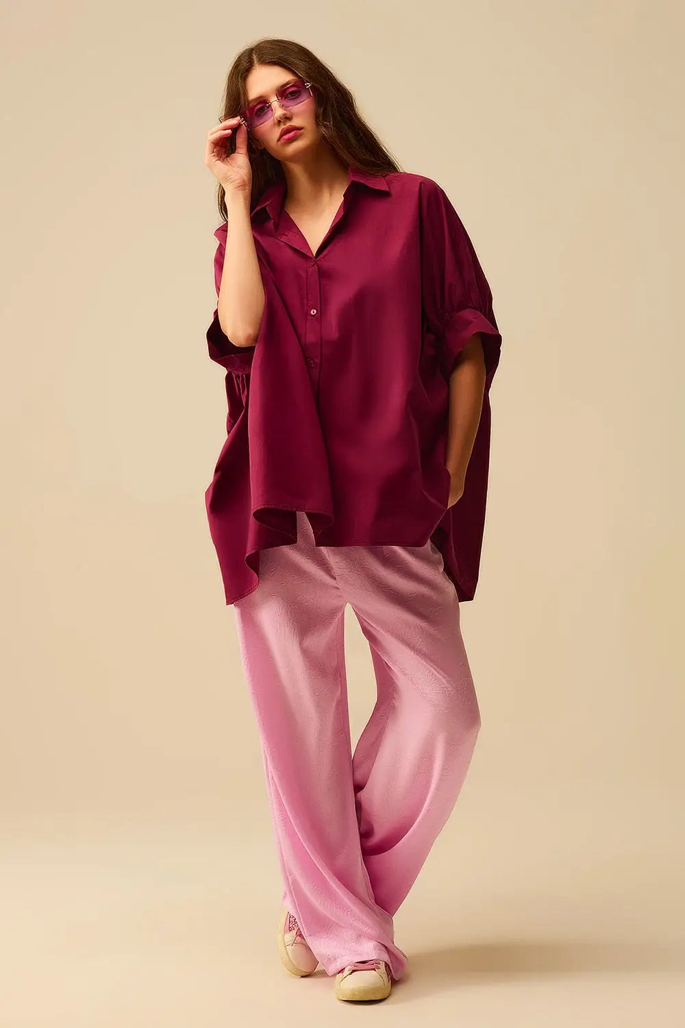 Chemisier oversize bordeaux à manches courtes - Tee-Shirt