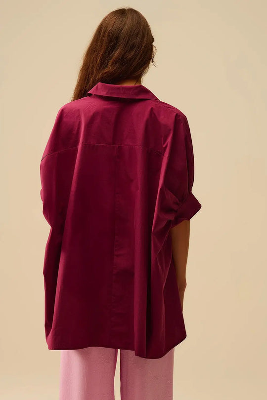Chemisier oversize bordeaux à manches courtes - Tee-Shirt