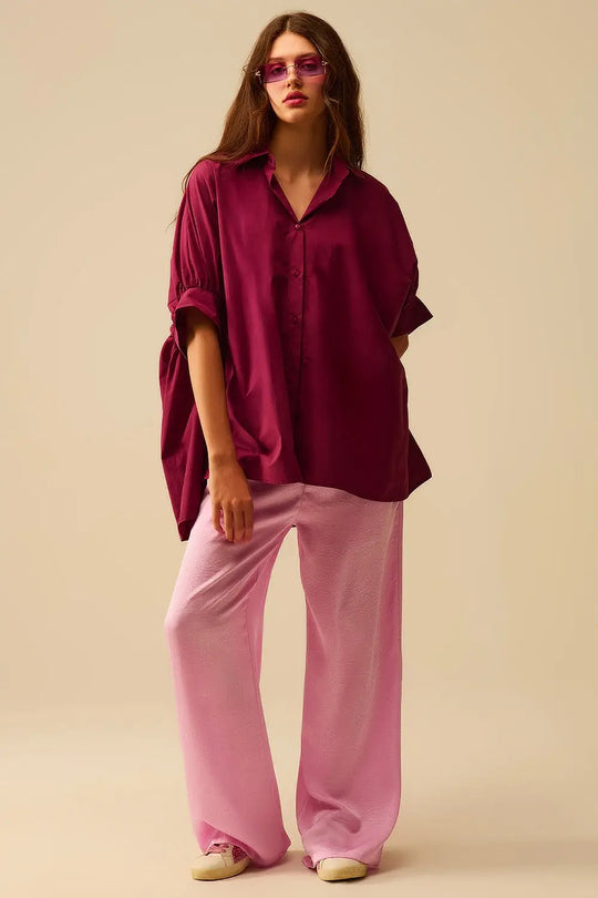 Chemisier oversize bordeaux à manches courtes - Tee-Shirt